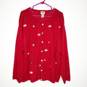 Vintage red white blue American flag button front cardigan size 1X 4th of July